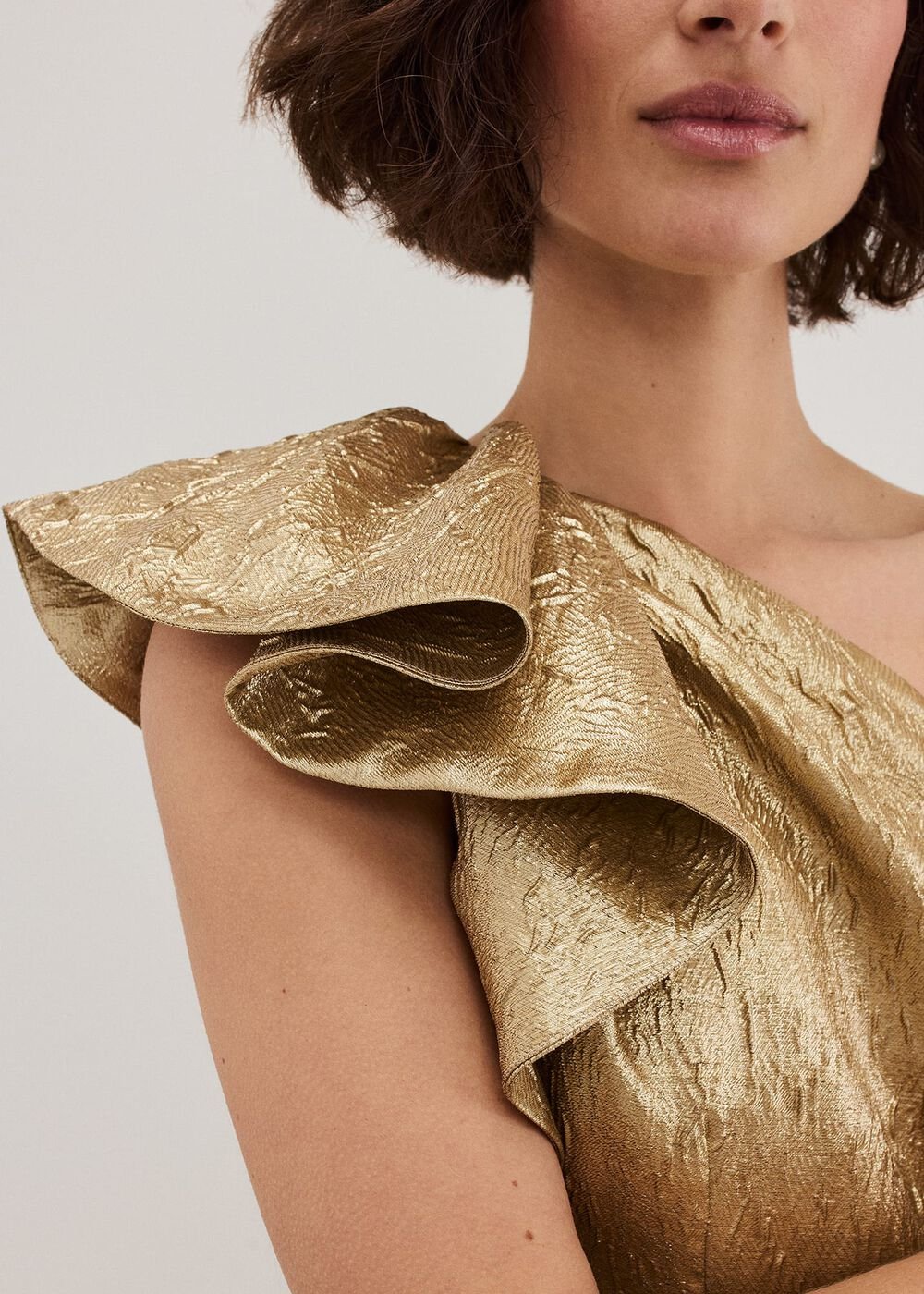 Deniz One Shoulder Jacquard Maxi Dress - Gold