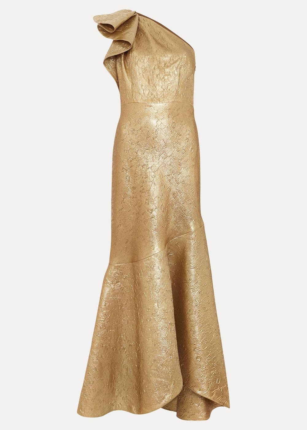 Deniz One Shoulder Jacquard Maxi Dress - Gold
