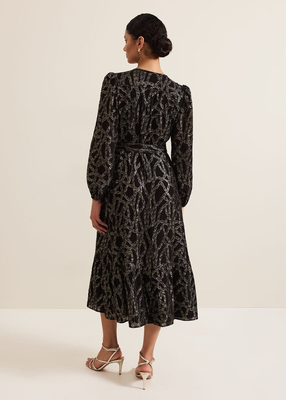 Jazminda Shimmer Wrap Midi Dress - Black/Multi