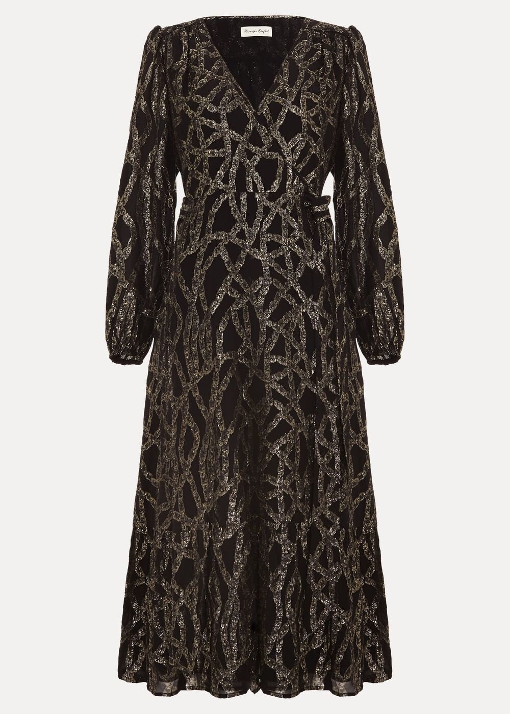 Jazminda Shimmer Wrap Midi Dress - Black/Multi