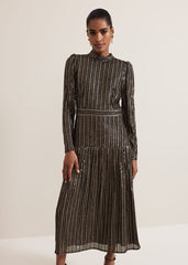 Gloria Sequin Stripe Midi Dress - Black/Multi