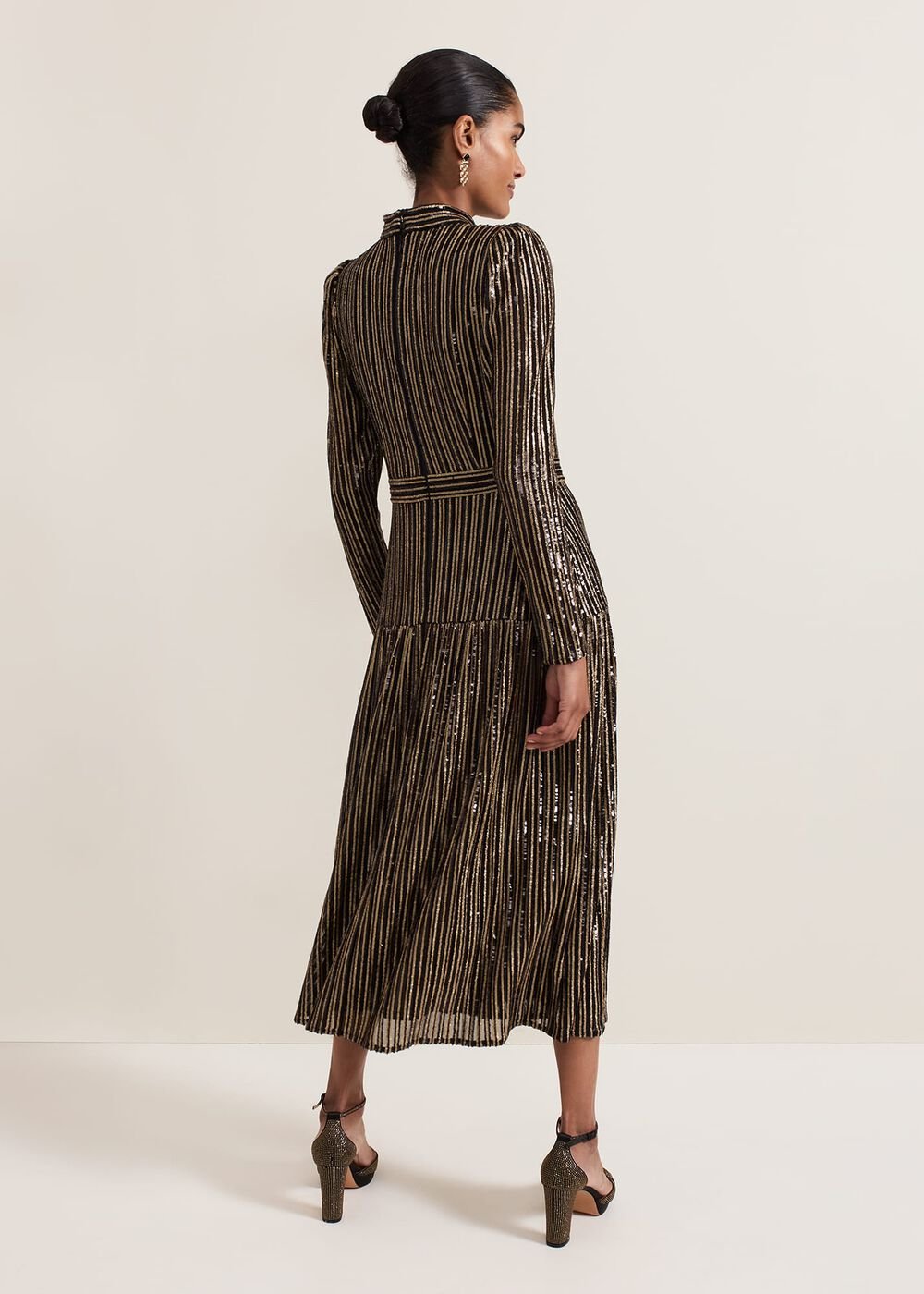 Gloria Sequin Stripe Midi Dress - Black/Multi