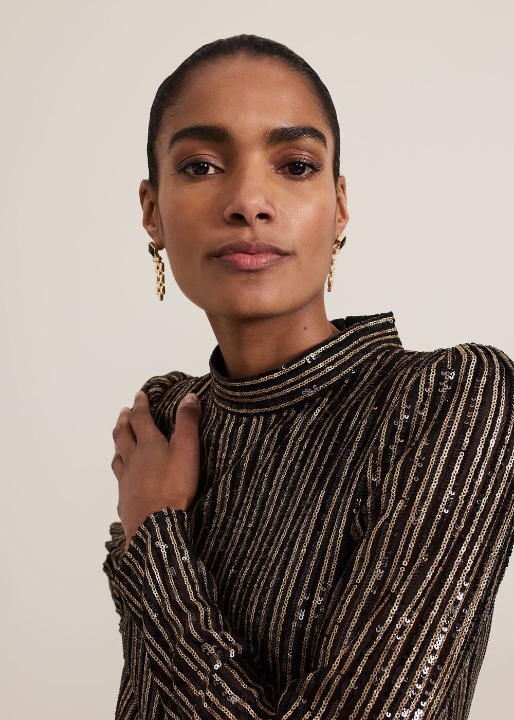 Gloria Sequin Stripe Midi Dress - Black/Multi