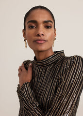 Gloria Sequin Stripe Midi Dress - Black/Multi