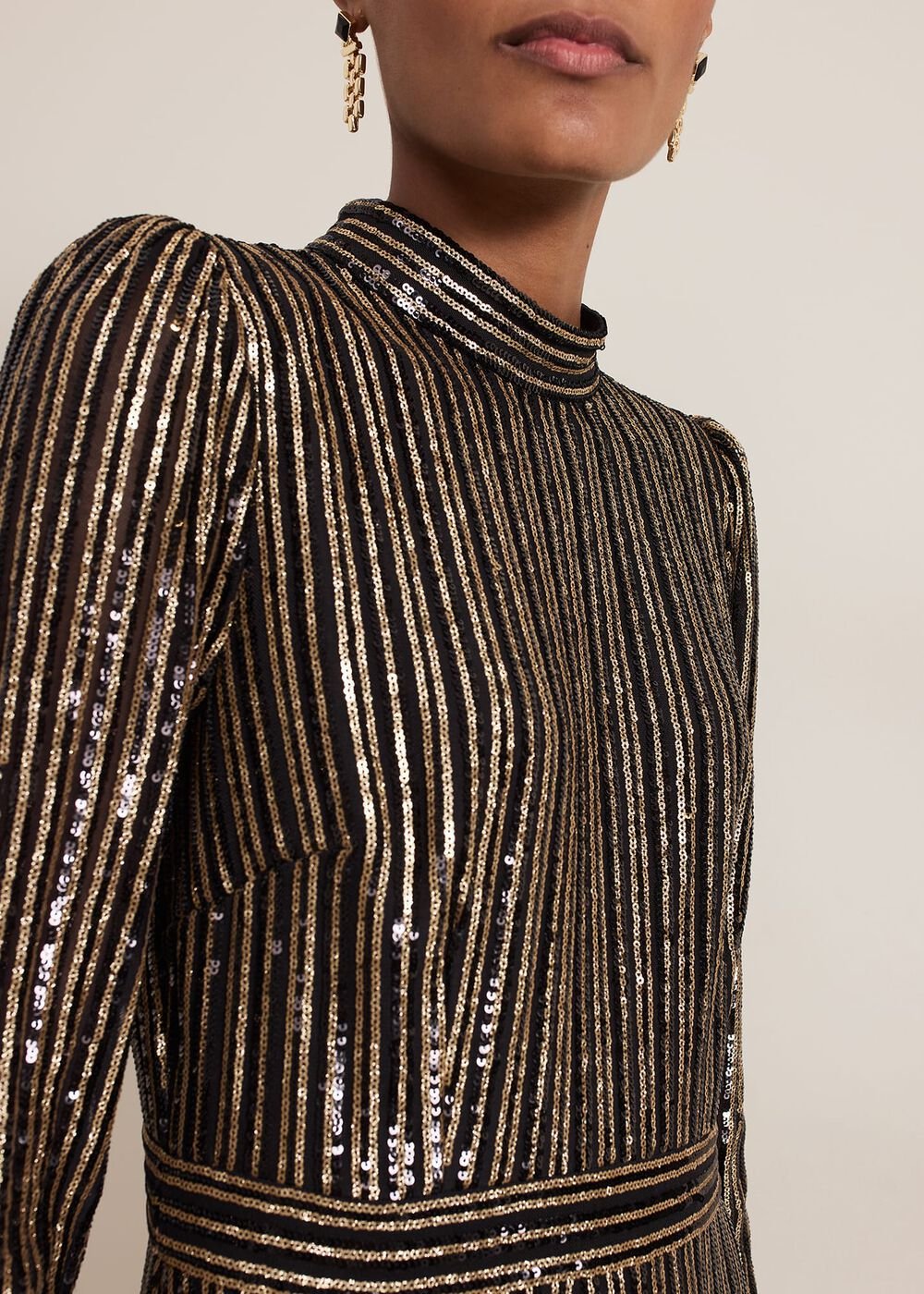Gloria Sequin Stripe Midi Dress - Black/Multi