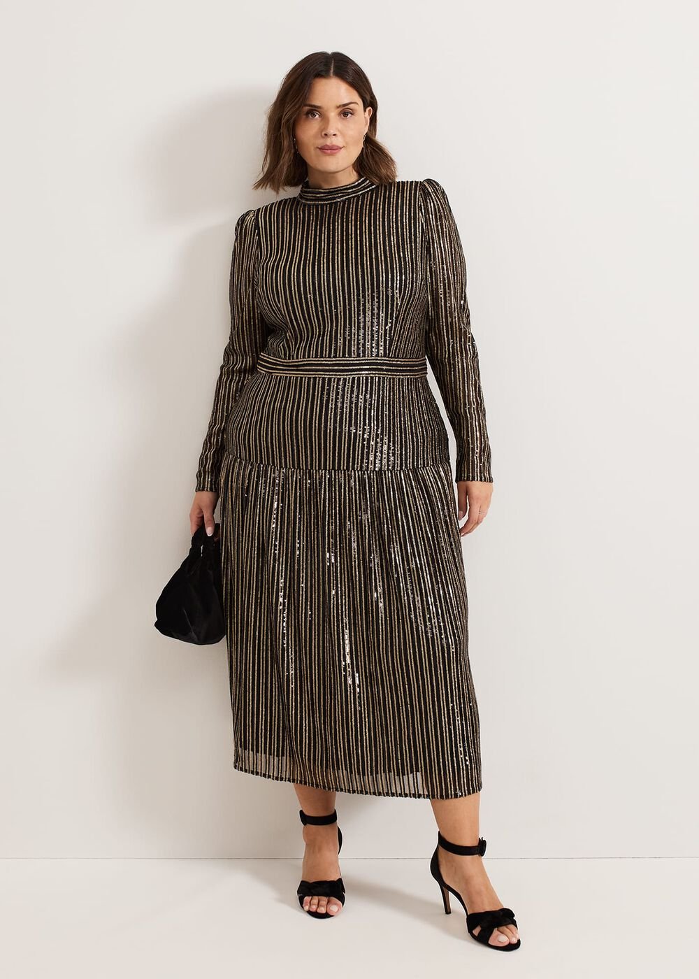 Gloria Sequin Stripe Midi Dress - Black/Multi