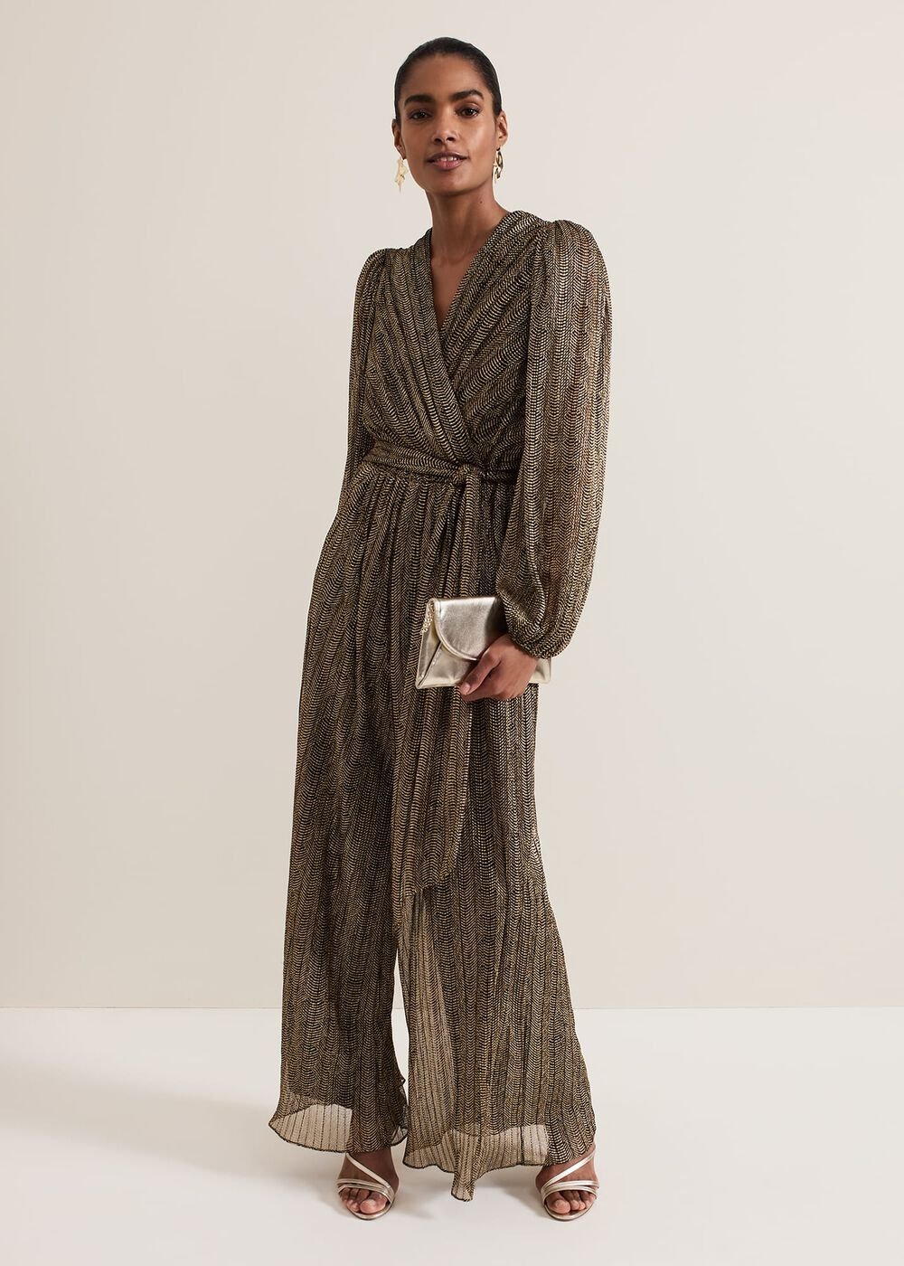 Alli Gold Textured Jumpsuit - Gold