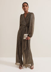 Alli Gold Textured Jumpsuit - Gold