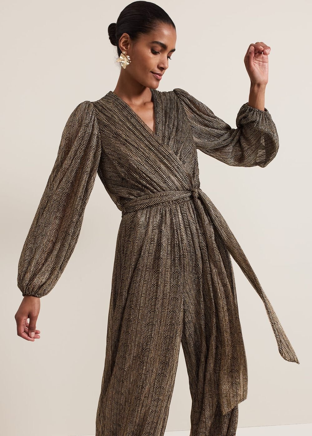 Alli Gold Textured Jumpsuit - Gold