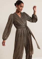 Alli Gold Textured Jumpsuit - Gold