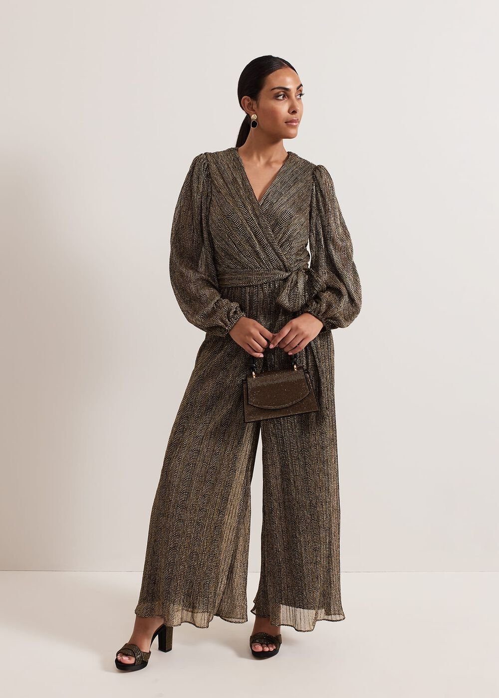 Petite Alli Gold Textured Jumpsuit - Gold