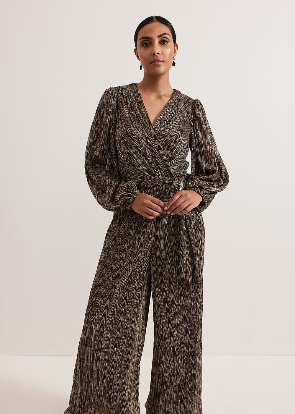 Petite Alli Gold Textured Jumpsuit - Gold