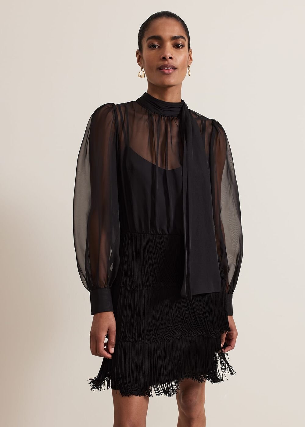 Felicity Black Fringe Skirt Dress - Black