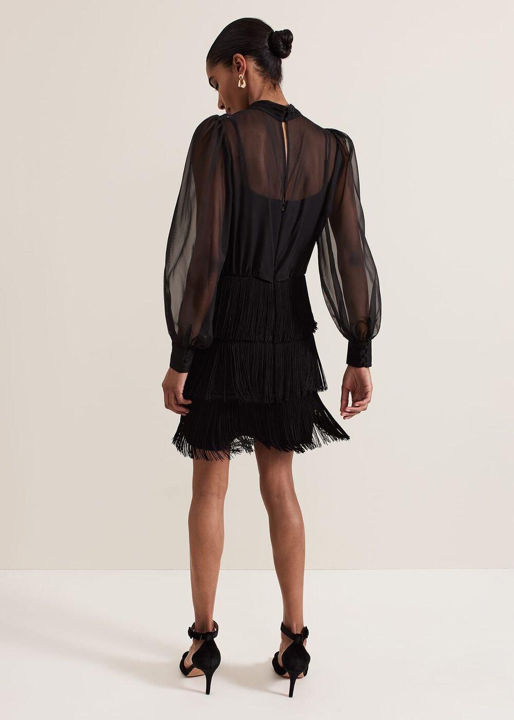 Felicity Black Fringe Skirt Dress - Black