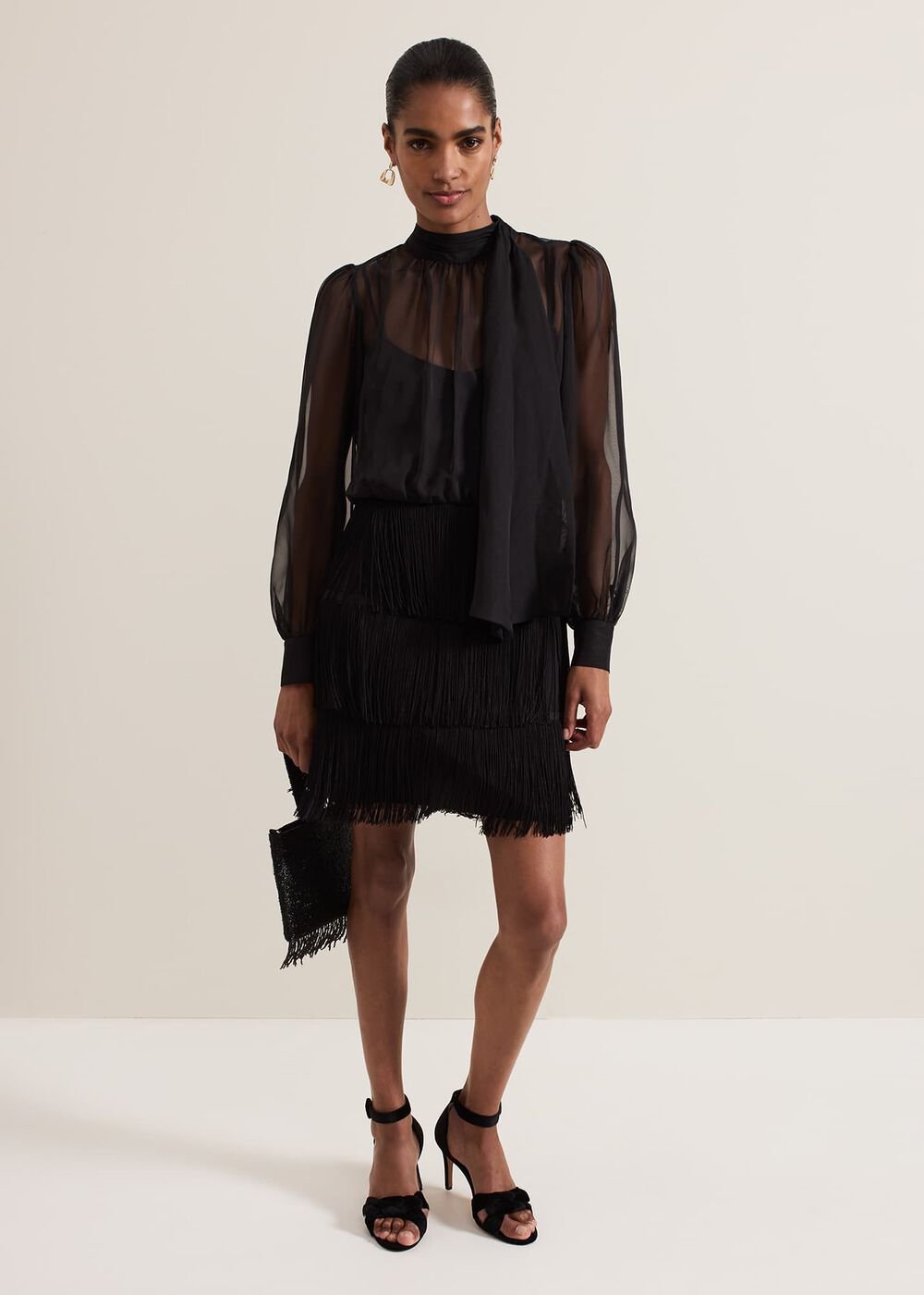 Felicity Black Fringe Skirt Dress - Black
