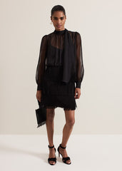 Felicity Black Fringe Skirt Dress - Black