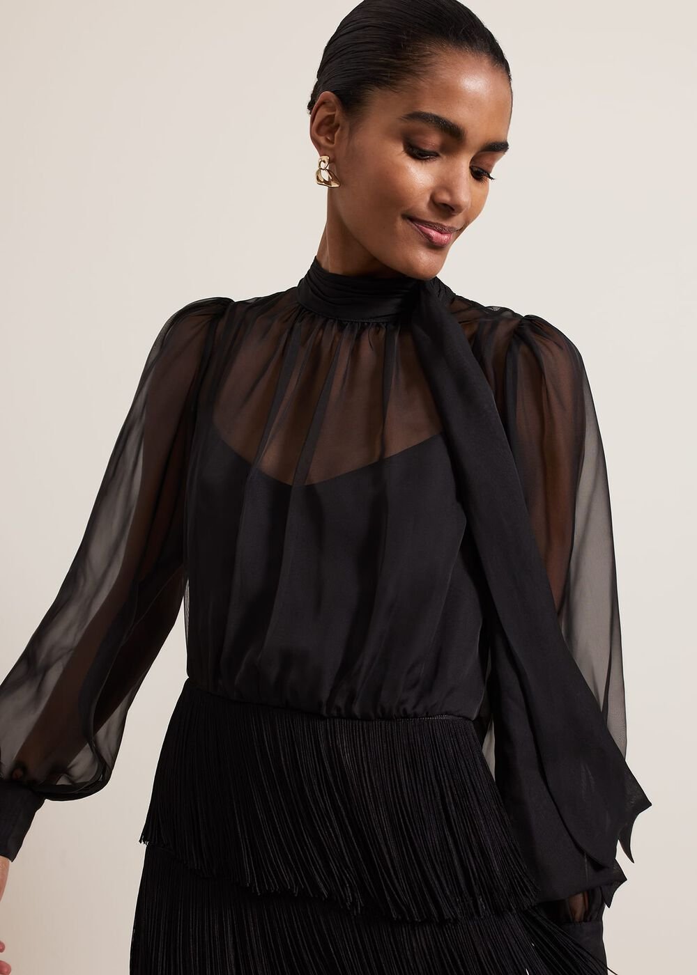 Felicity Black Fringe Skirt Dress - Black