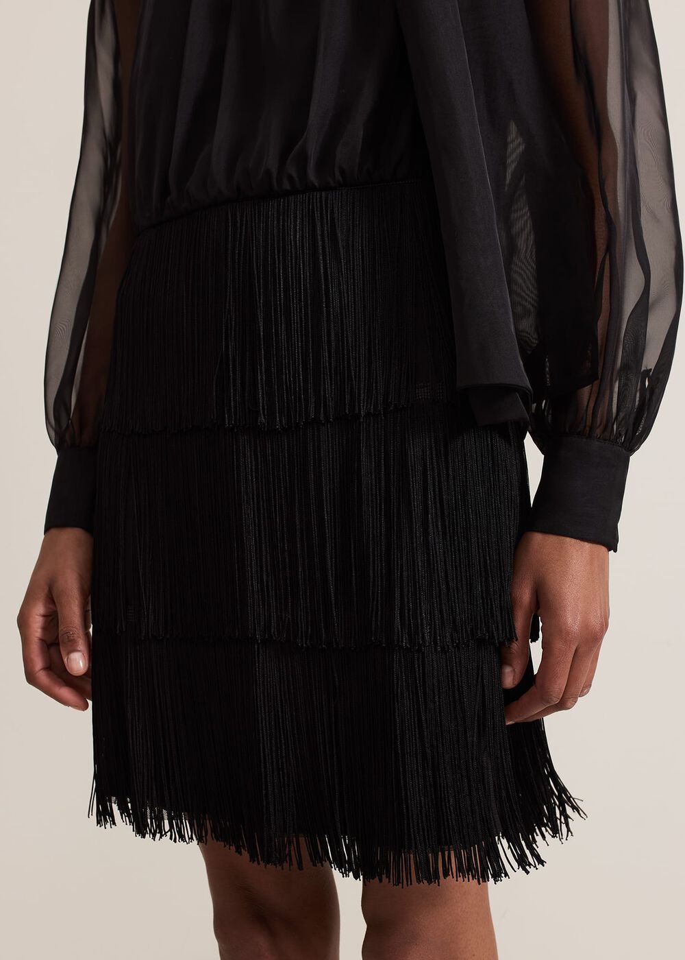 Felicity Black Fringe Skirt Dress - Black