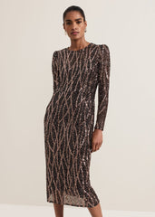 Kaleigh Sequin Midi Dress - Black/Multi