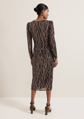 Kaleigh Sequin Midi Dress - Black/Multi
