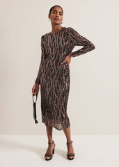 Kaleigh Sequin Midi Dress - Black/Multi
