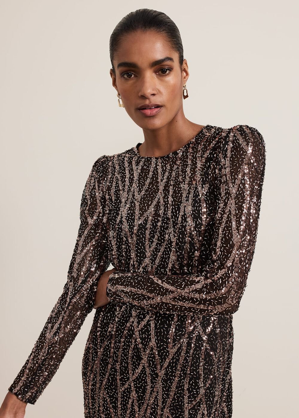 Kaleigh Sequin Midi Dress - Black/Multi
