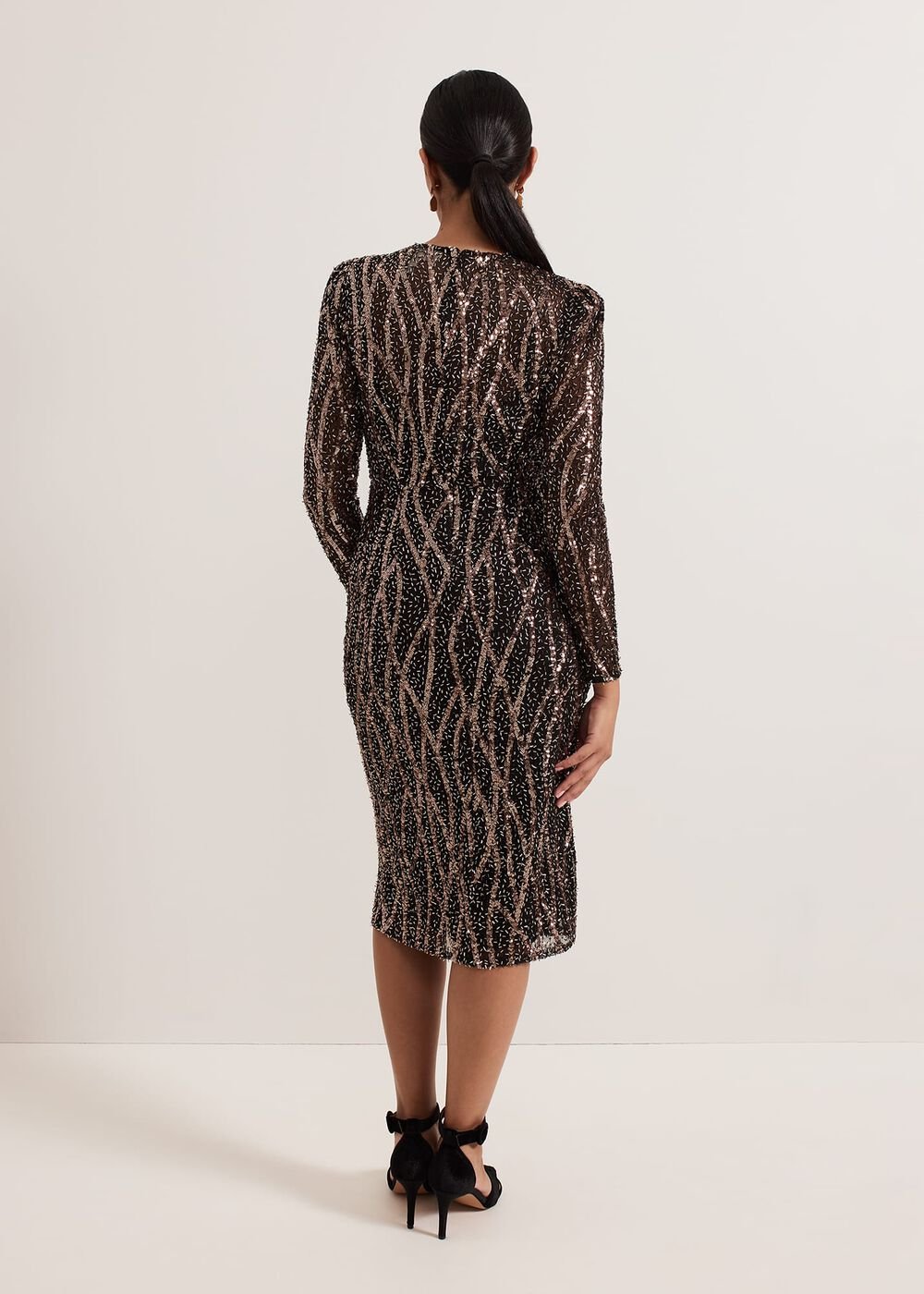Petite Kaleigh Sequin Midi Dress - Black/Multi