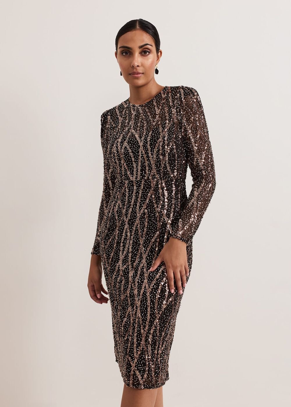 Petite Kaleigh Sequin Midi Dress - Black/Multi