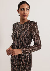 Petite Kaleigh Sequin Midi Dress - Black/Multi