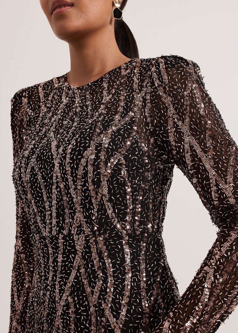 Petite Kaleigh Sequin Midi Dress - Black/Multi