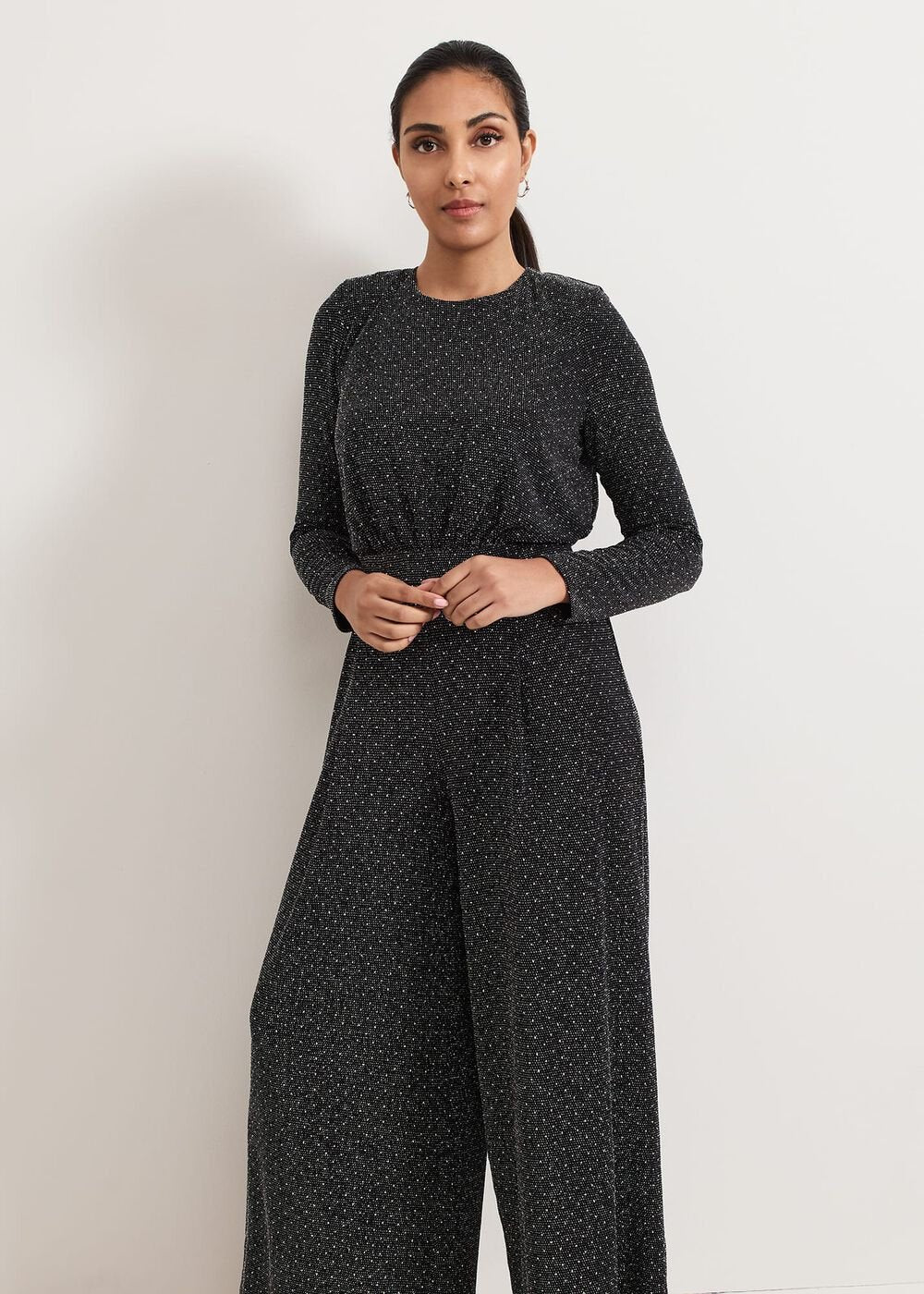 Petite Sasha Black Sparkle Jumpsuit - Black