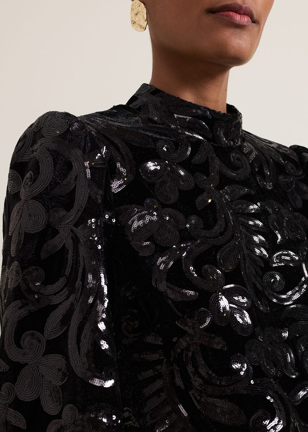 Trudy Black Sequin Velvet Shift Dress - Black