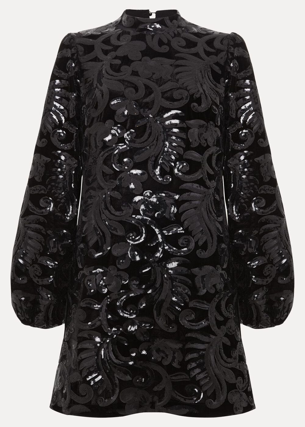 Trudy Black Sequin Velvet Shift Dress - Black