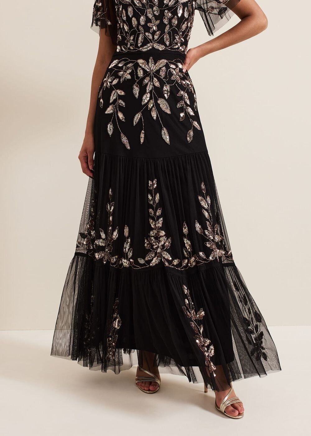 Hilary Black Embellished Midi Dress - Black