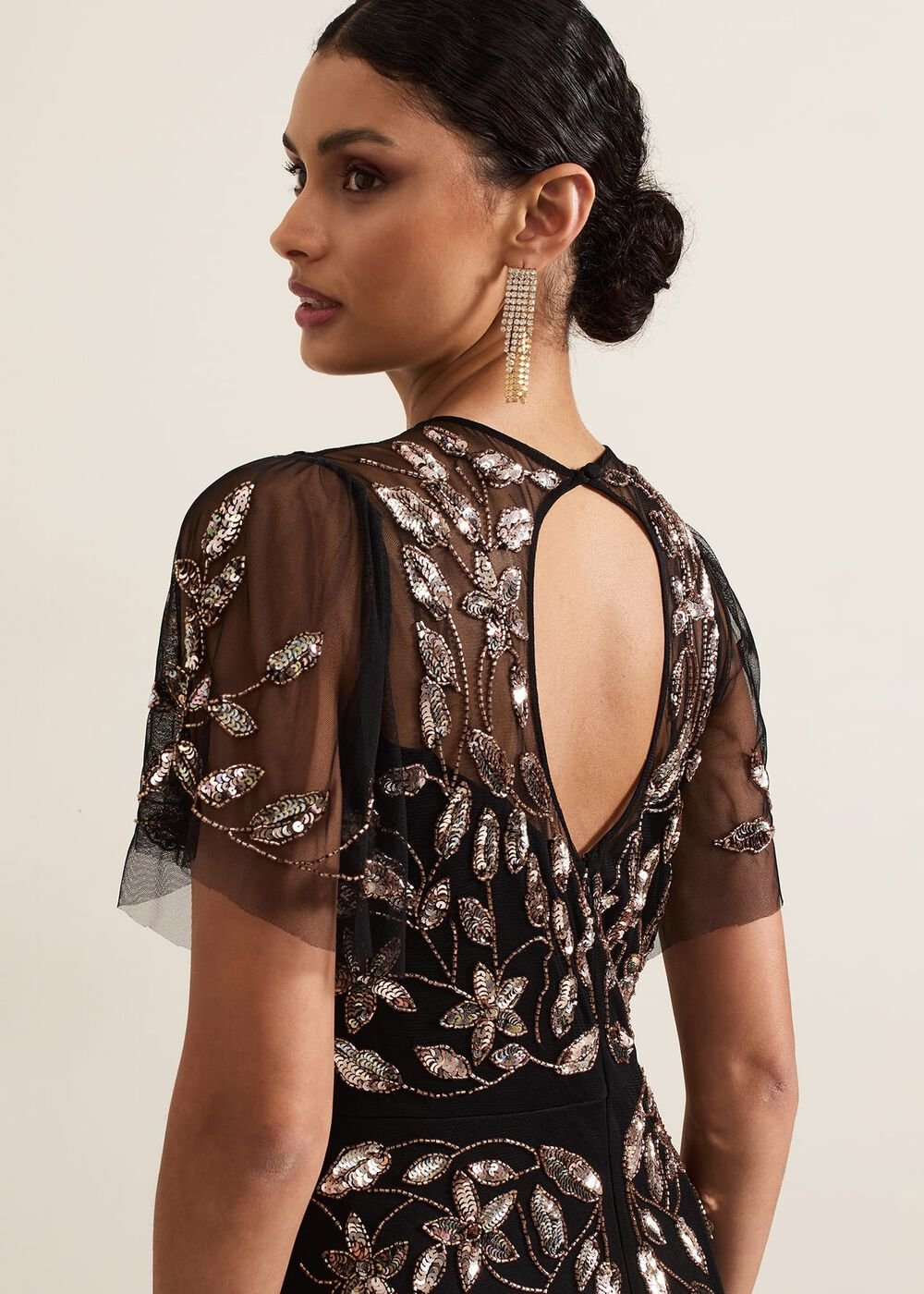 Hilary Black Embellished Midi Dress - Black