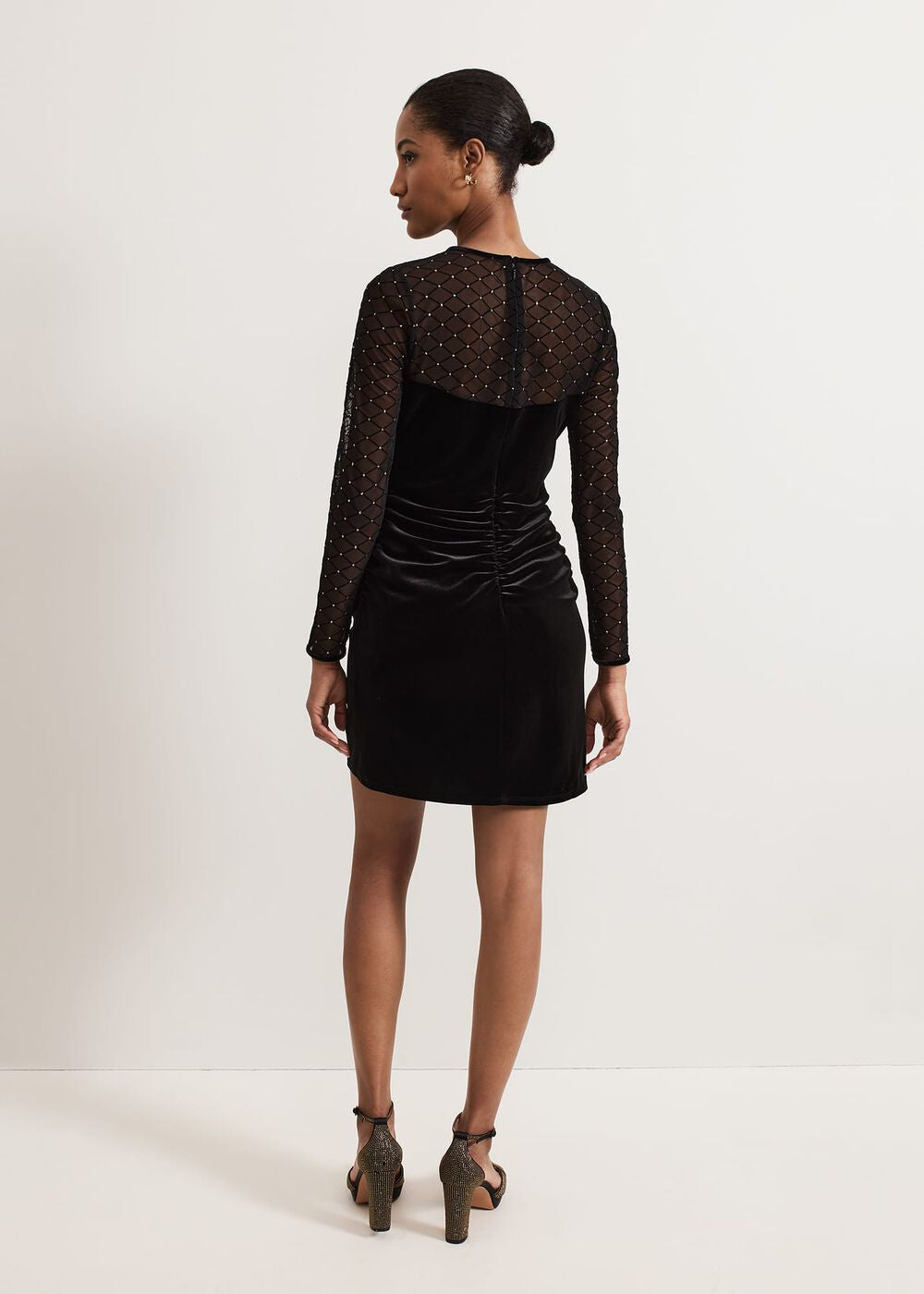 Ambrose Black Velvet Lattice Mini Dress - Black