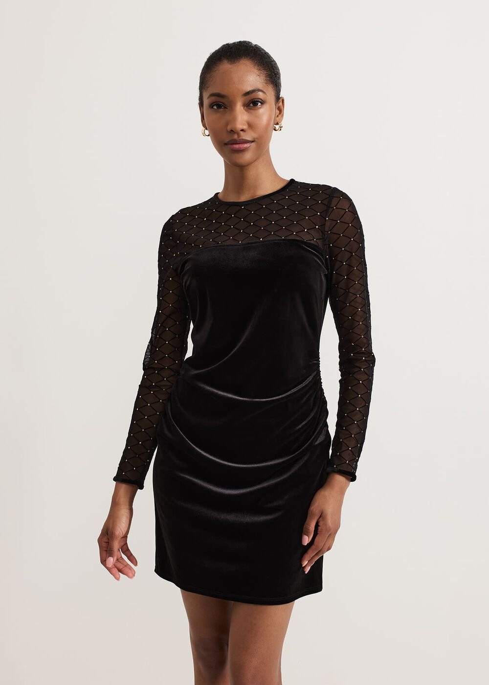 Ambrose Black Velvet Lattice Mini Dress - Black