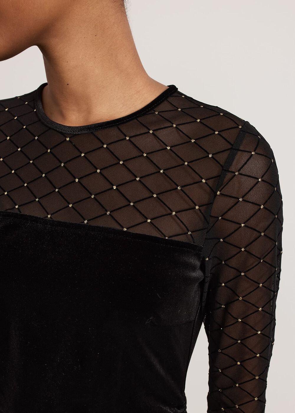 Ambrose Black Velvet Lattice Mini Dress - Black