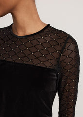 Ambrose Black Velvet Lattice Mini Dress - Black
