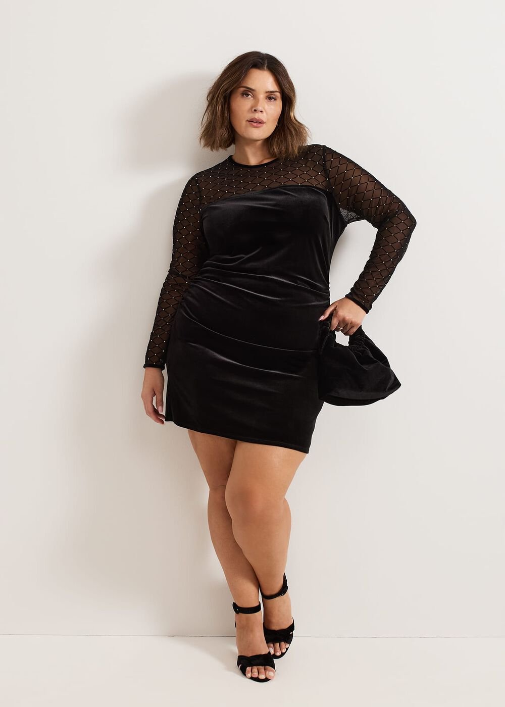 Ambrose Black Velvet Lattice Mini Dress - Black