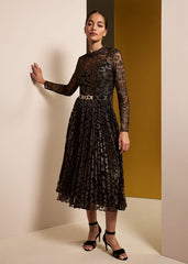Theodora Leopard Pleat Midi Dress - Multi-Coloured