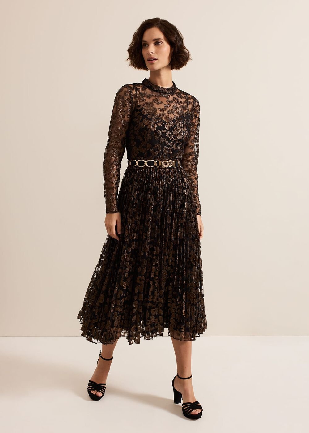 Theodora Leopard Pleat Midi Dress - Multi-Coloured