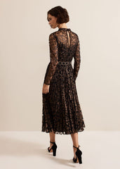 Theodora Leopard Pleat Midi Dress - Multi-Coloured