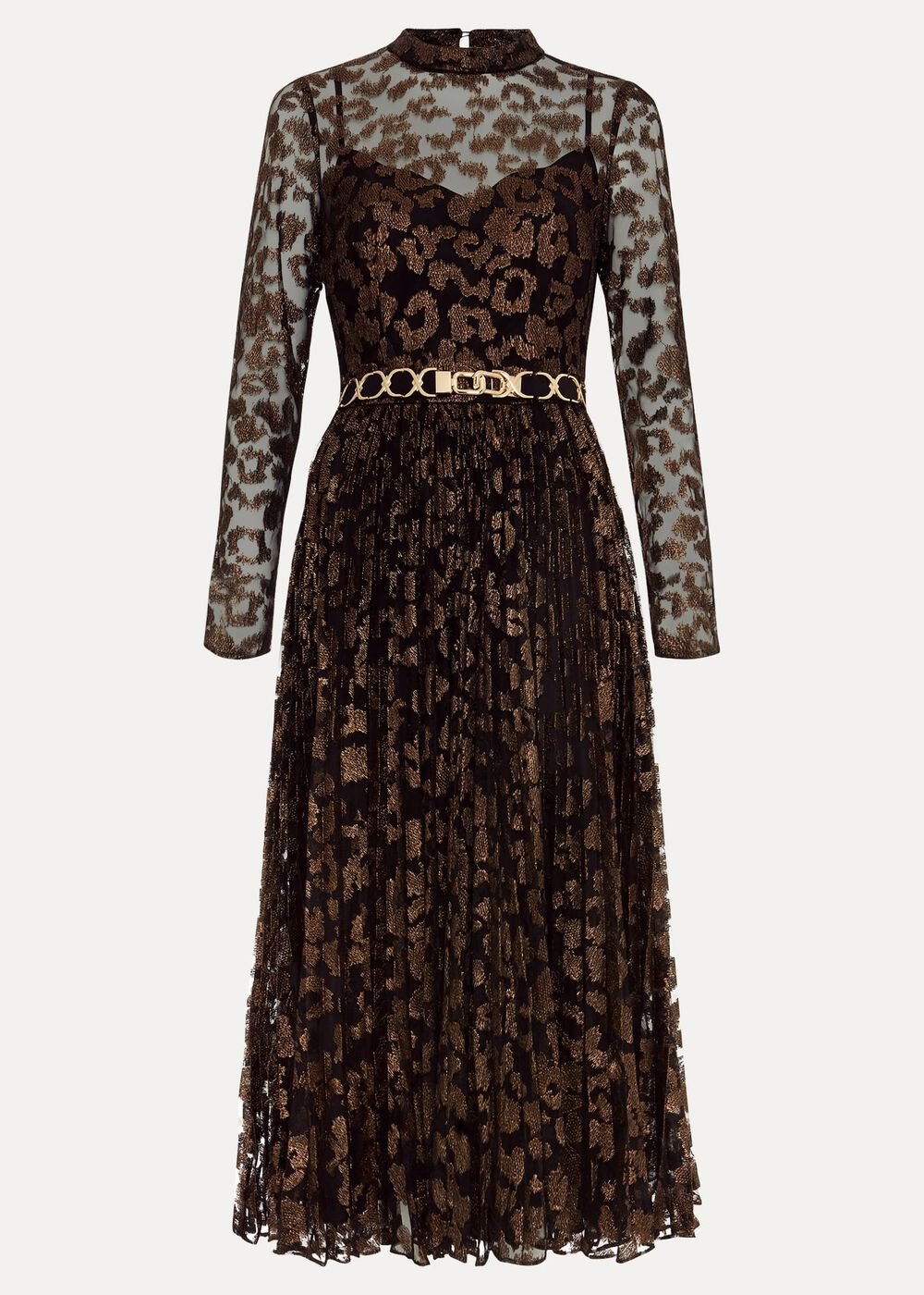 Theodora Leopard Pleat Midi Dress - Multi-Coloured