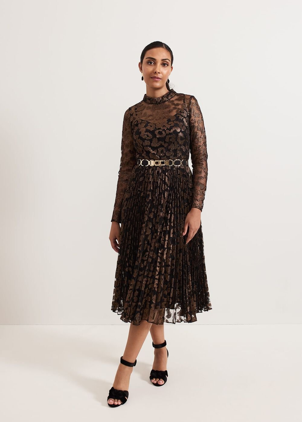 Petite Theodora Leopard Pleat Midi Dress - Multi-Coloured