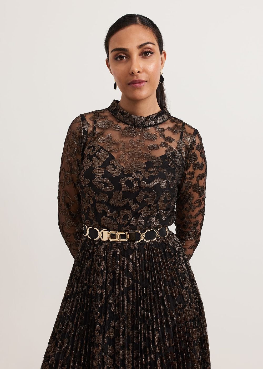 Petite Theodora Leopard Pleat Midi Dress - Multi-Coloured