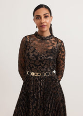 Petite Theodora Leopard Pleat Midi Dress - Multi-Coloured