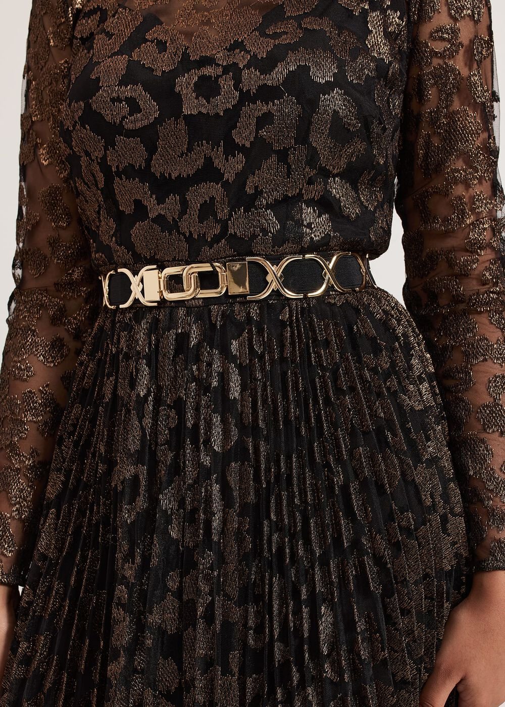 Petite Theodora Leopard Pleat Midi Dress - Multi-Coloured