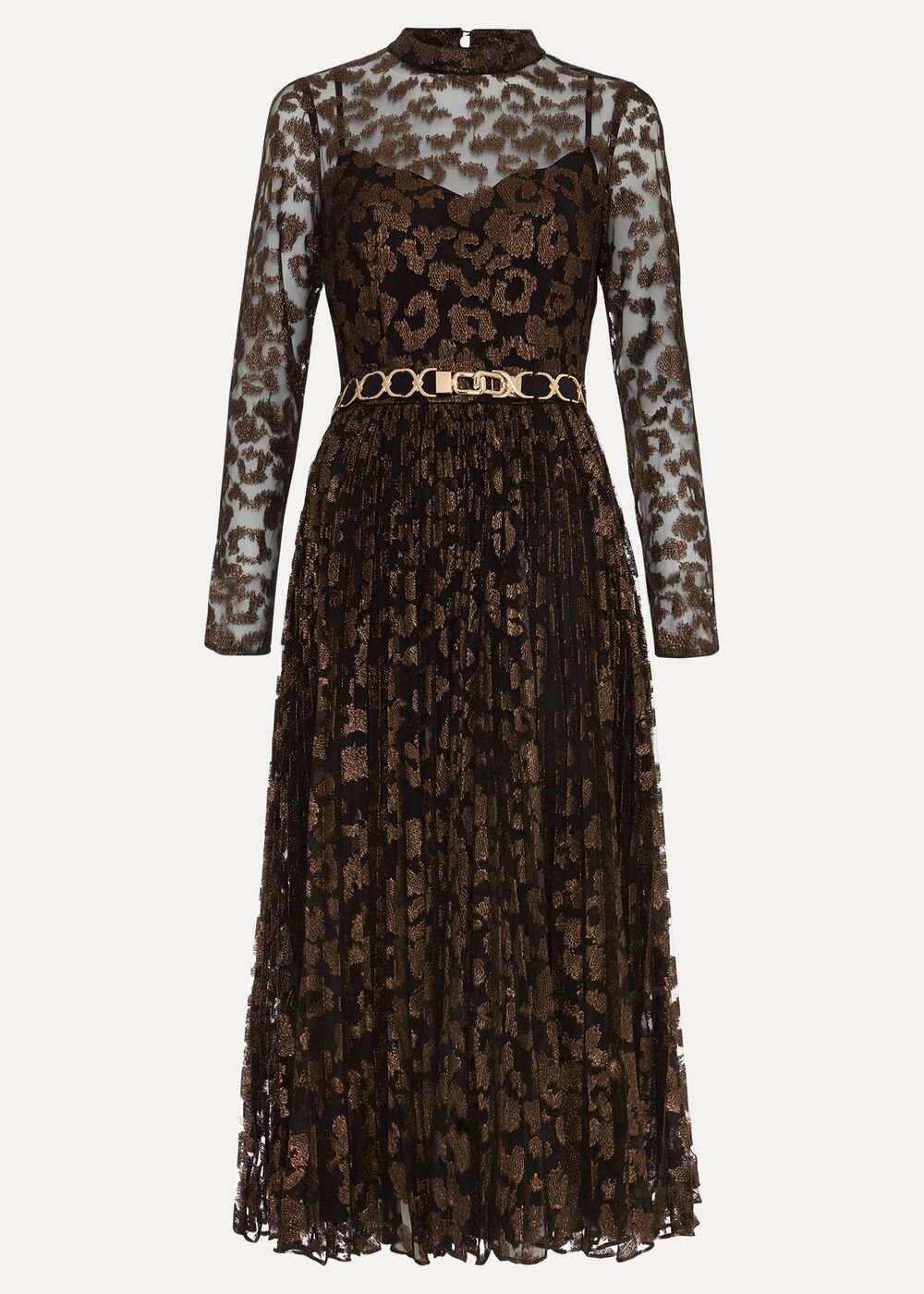 Petite Theodora Leopard Pleat Midi Dress - Multi-Coloured