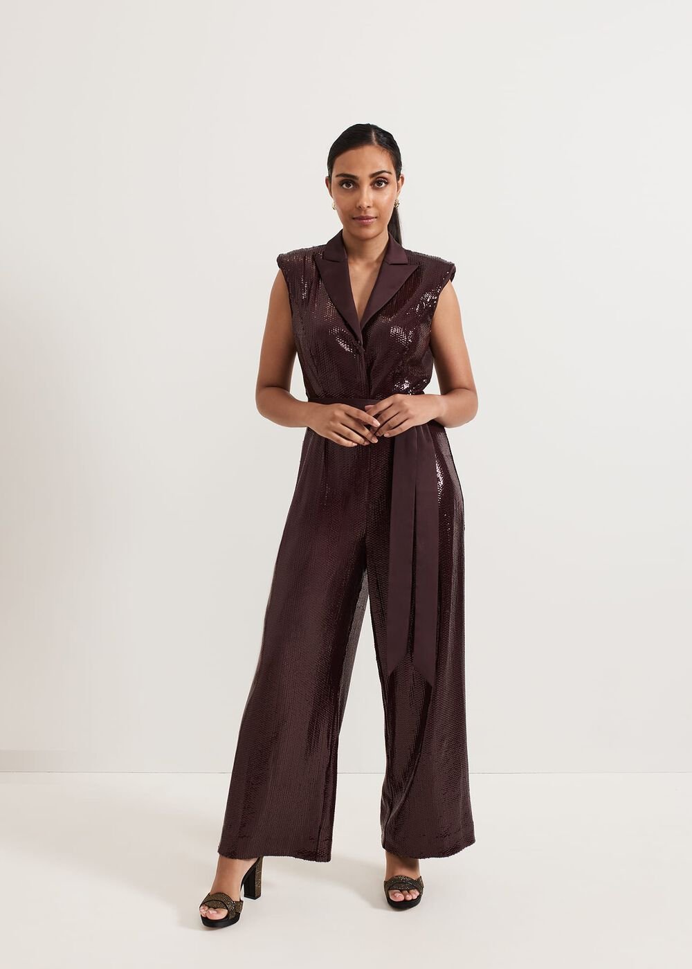 Petite Ivey Burgundy Sequin Jumpsuit - Burgundy